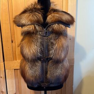 Fur Trim Brown Leather Vest